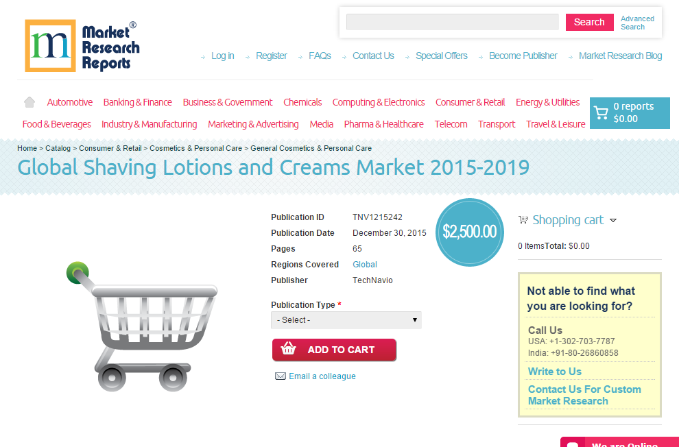 Global Shaving Lotions and Creams Market 2015 - 2019'