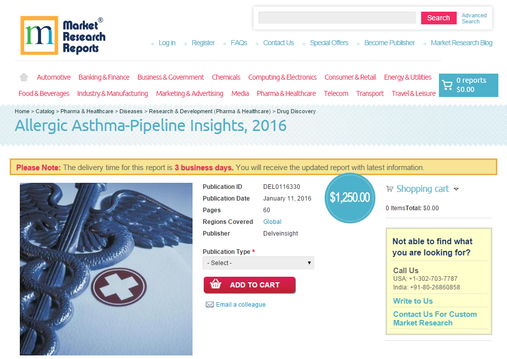 Allergic Asthma-Pipeline Insights, 2016; New Report Launched'