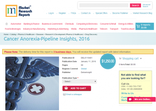 Cancer Anorexia-Pipeline Insights, 2016'