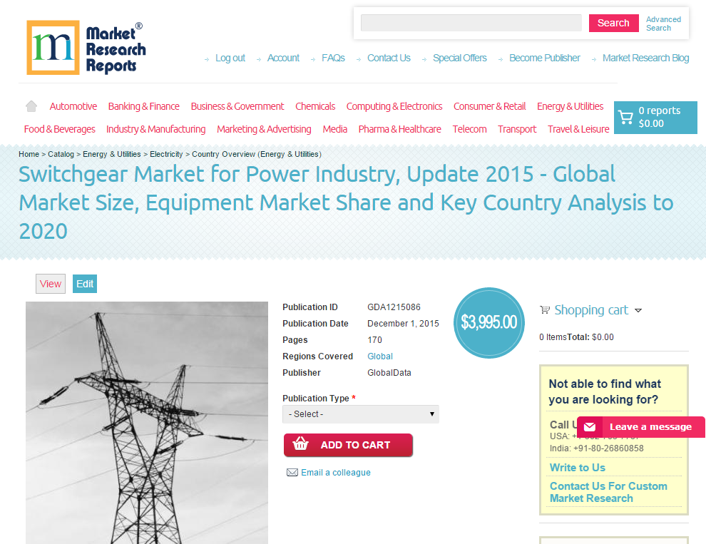 Switchgear Market for Power Industry, Update 2015'