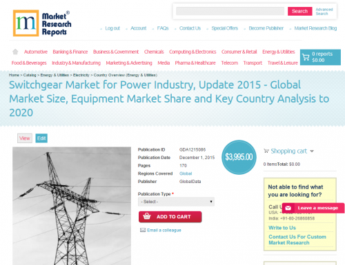 Switchgear Market for Power Industry, Update 2015'