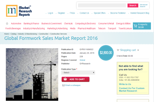 Global Formwork Sales Market Report 2016'