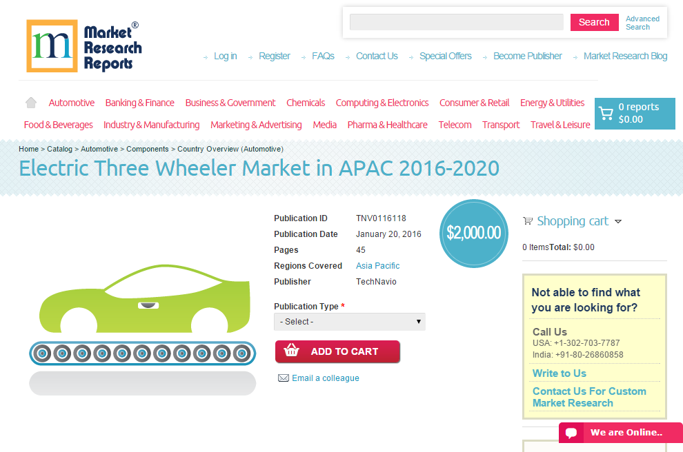 Electric Three Wheeler Market in APAC 2016 - 2020