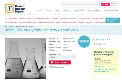 Global Lithium Hydride Industry Report 2016'