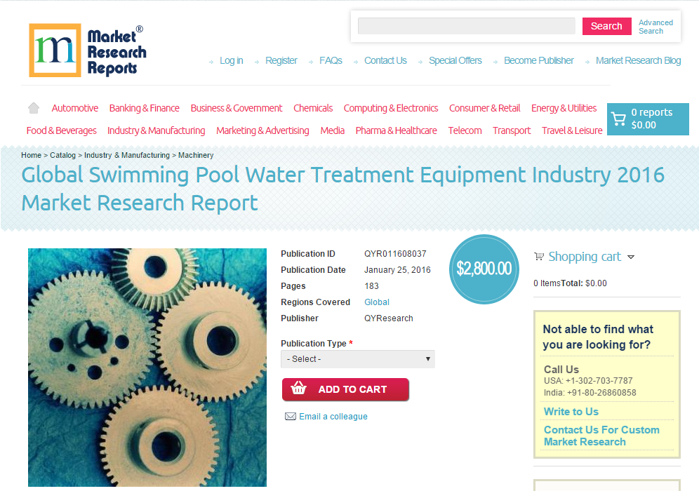 Global Swimming Pool Water Treatment Equipment Industry 2016'