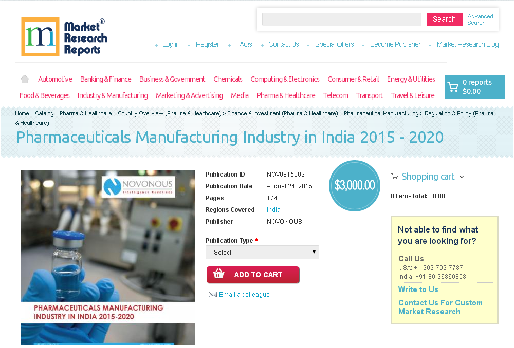 Pharmaceuticals Manufacturing Industry in India 2015 - 2020'