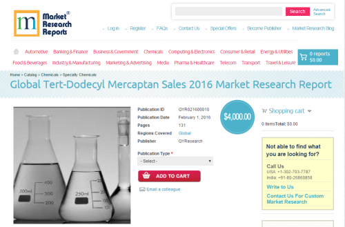 Global Tert-Dodecyl Mercaptan Sales 2016'
