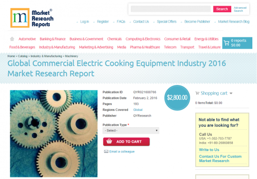 Global Commercial Electric Cooking Equipment Industry 2016'