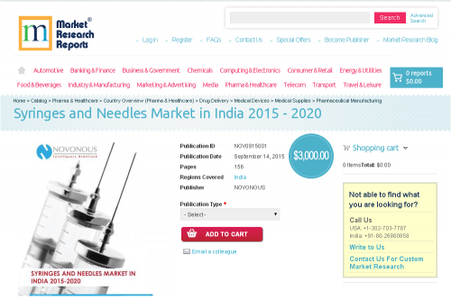 Syringes and Needles Market in India 2015 - 2020'