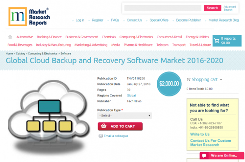 Global Cloud Backup and Recovery Software Market 2016 - 2020'
