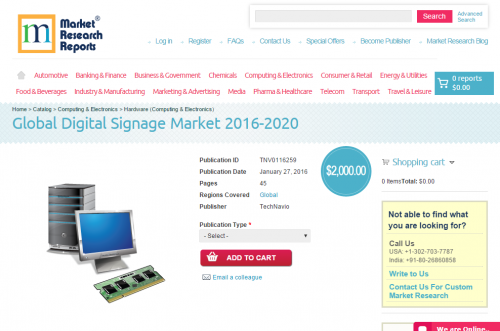 Global Digital Signage Market 2016 - 2020'