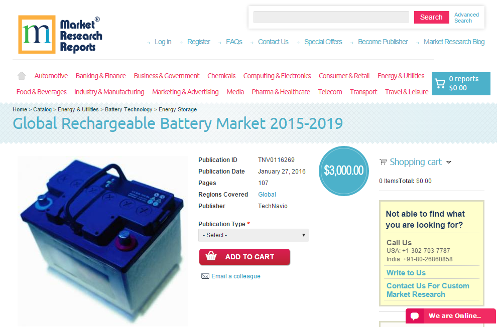 Global Rechargeable Battery Market 2015 - 2019
