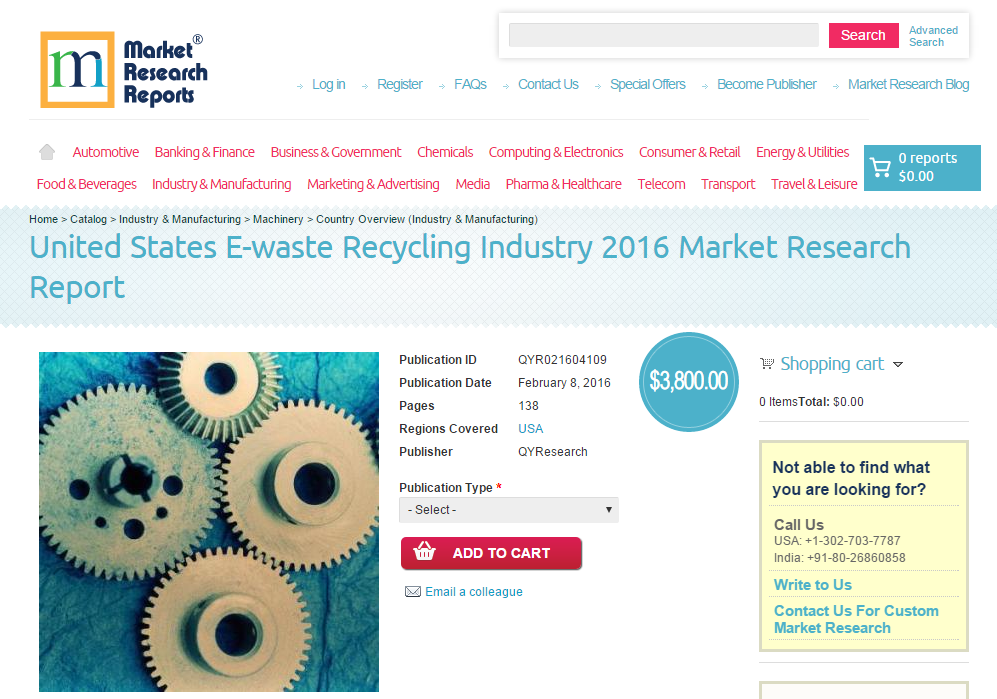 United States E-waste Recycling Industry 2016'