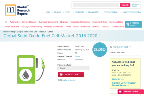 Global Solid Oxide Fuel Cell Market 2016 - 2020'