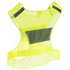 Wide reflective strip on the back of the reflective vest.'