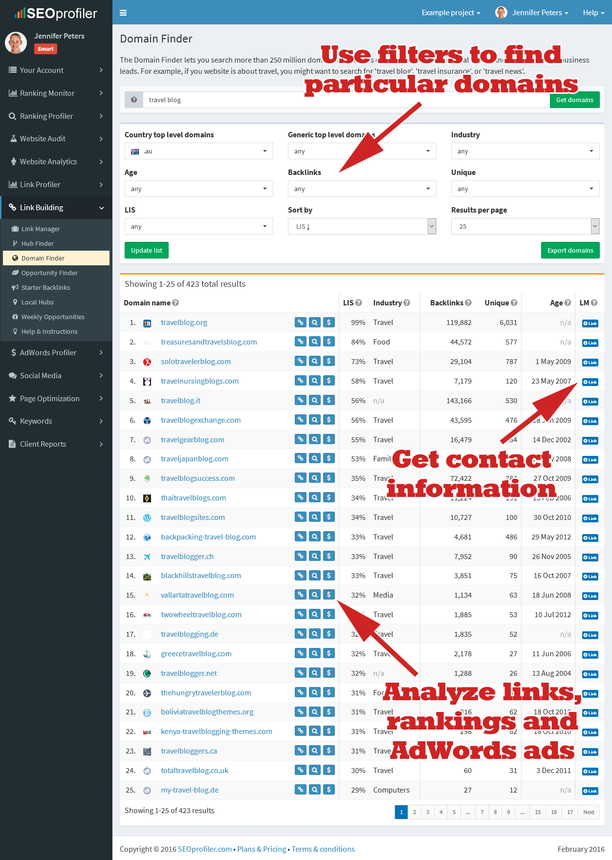 Find business leads with the Domain Finder tool