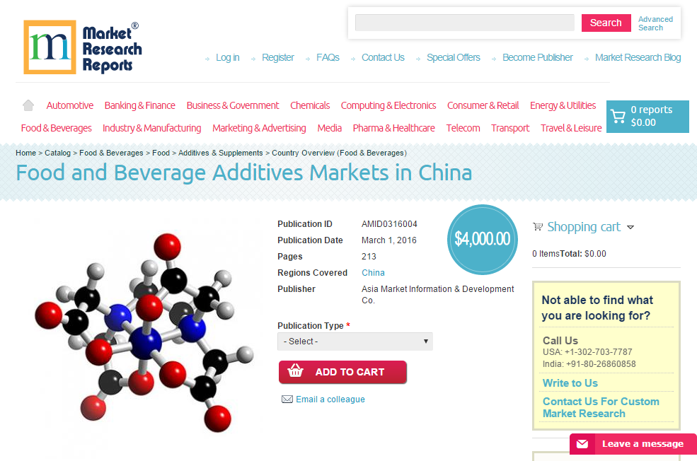 Food and Beverage Additives Markets in China'