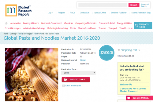 Global Pasta and Noodles Market 2016 - 2020'