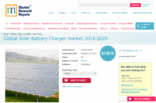 Global Solar Battery Charger market 2016 - 2020'