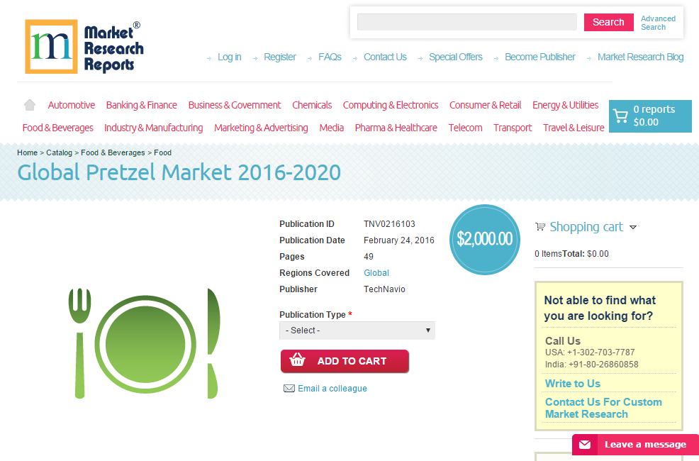 Global Pretzel Market 2016 - 2020'