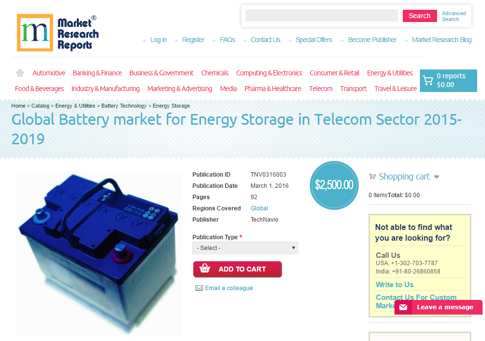 Global Battery market for Energy Storage in Telecom Sector 2