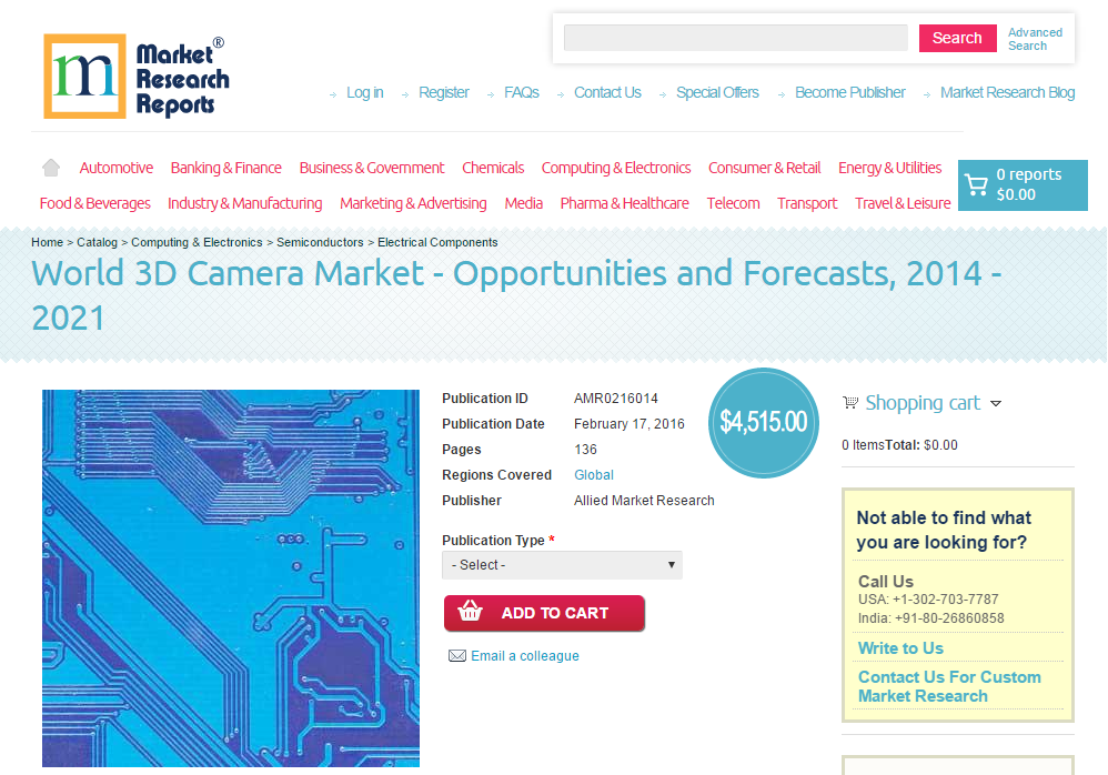 World 3D Camera Market - Opportunities and Forecasts, 2014