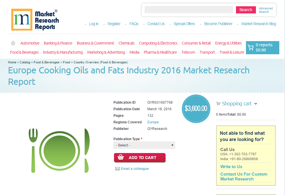 Europe Cooking Oils and Fats Industry 2016