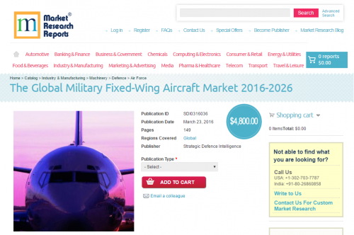 The Global Military Fixed-Wing Aircraft Market 2016-2026'