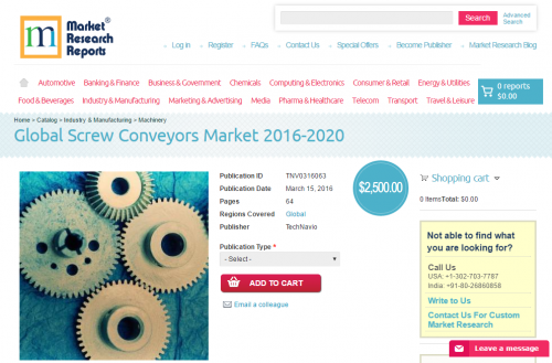 Global Screw Conveyors Market 2016 - 2020'