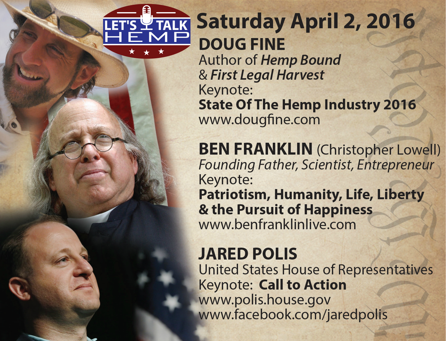 Ben Franklin, Jared Polis, and Doug Fine: KeyNote Speakers'