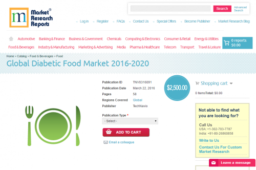 Global Diabetic Food Market 2016 - 2020'