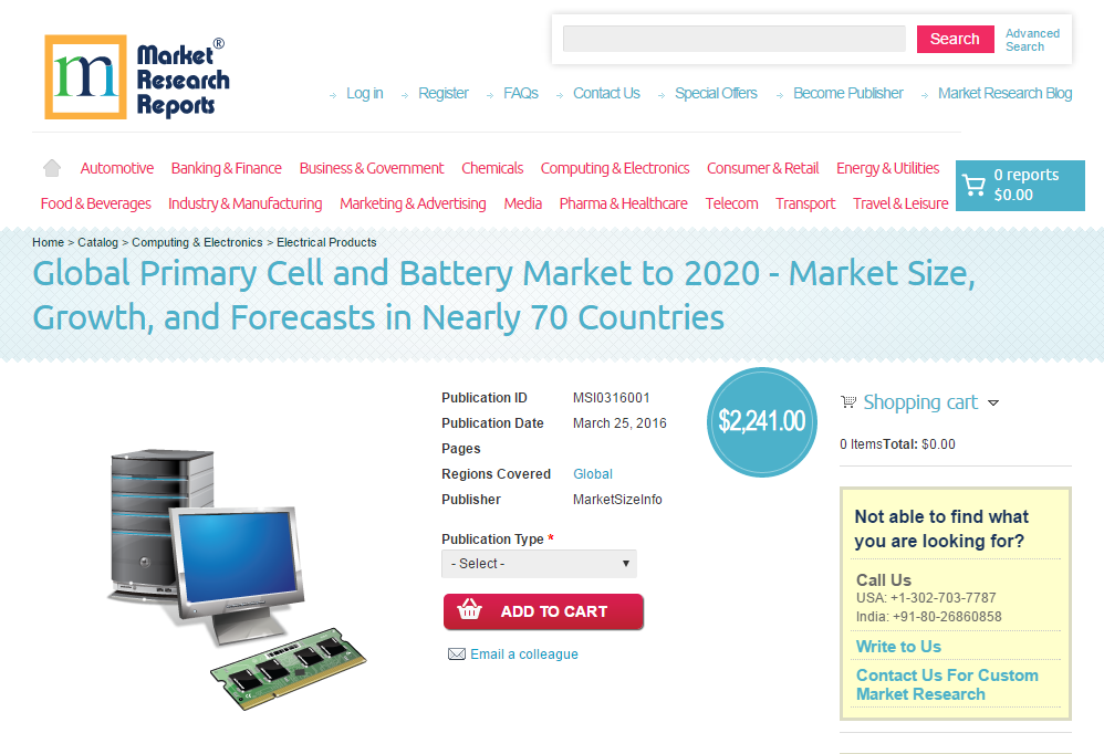 Global Primary Cell and Battery Market to 2020'