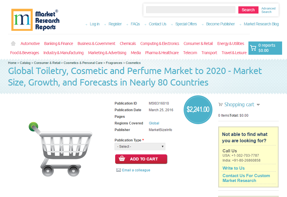 Global Toiletry, Cosmetic and Perfume Market to 2020'