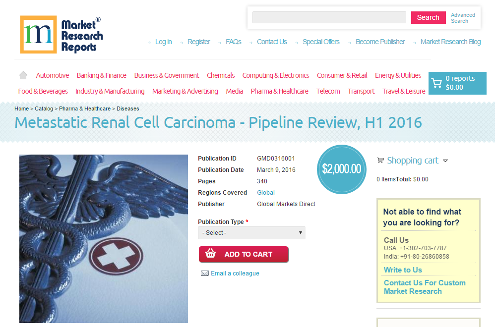 Metastatic Renal Cell Carcinoma - Pipeline Review, H1 2016
