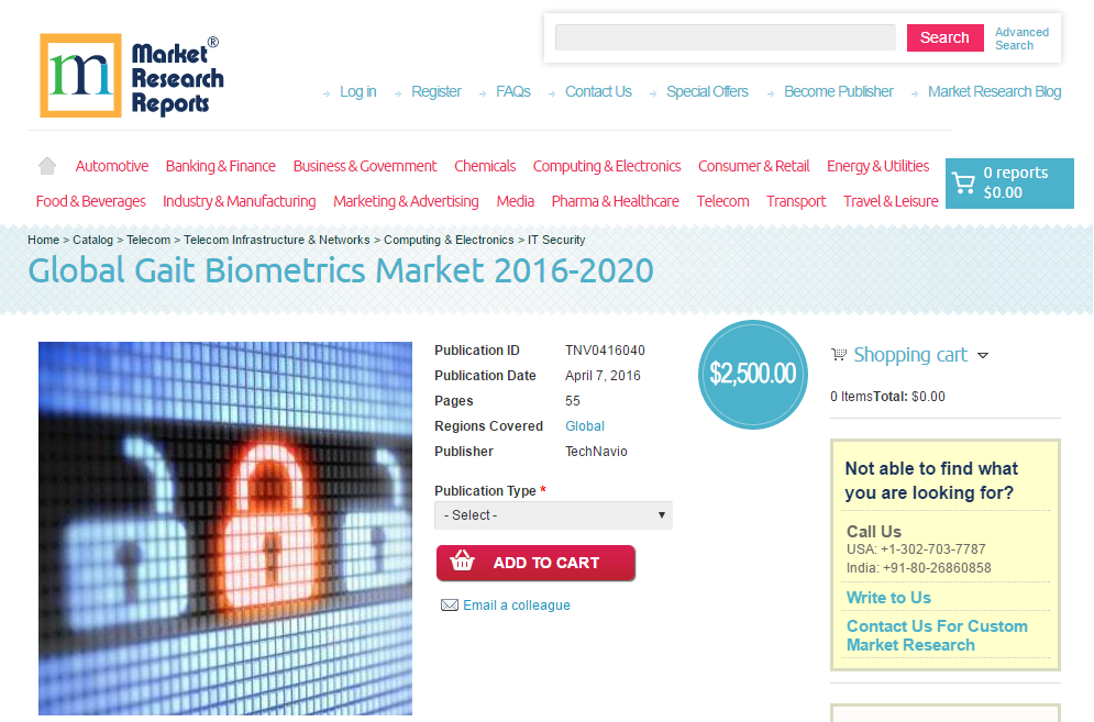 Global Gait Biometrics Market 2016 - 2020'