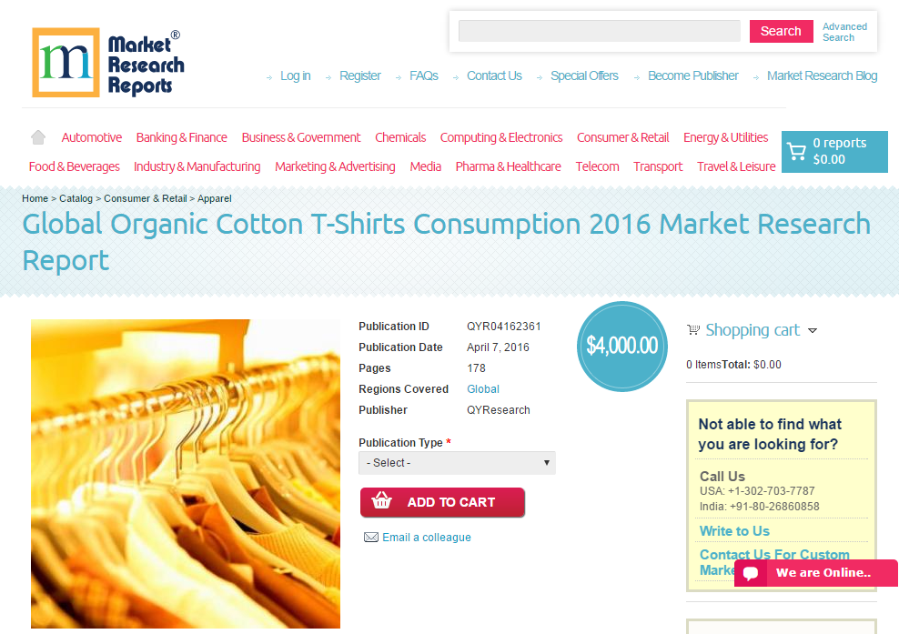 Global Organic Cotton T-Shirts Consumption 2016'