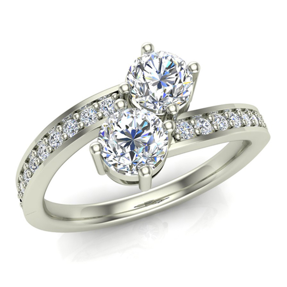 Two-Stone Ring with Side Diamonds 14K Gold On Amazon.com'