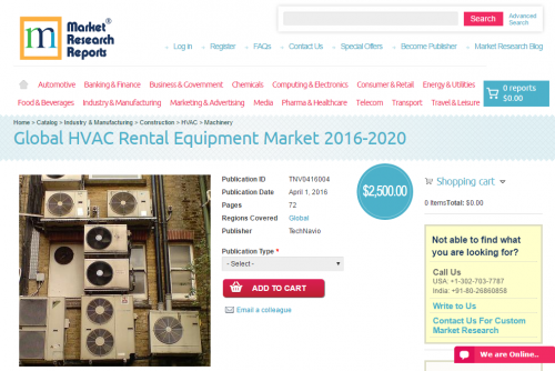 Global HVAC Rental Equipment Market 2016 - 2020'