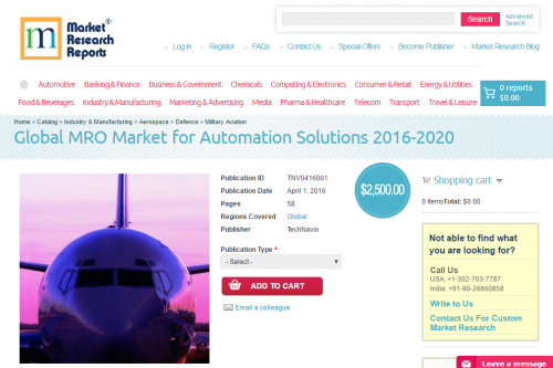 Global MRO Market for Automation Solutions 2016 - 2020'