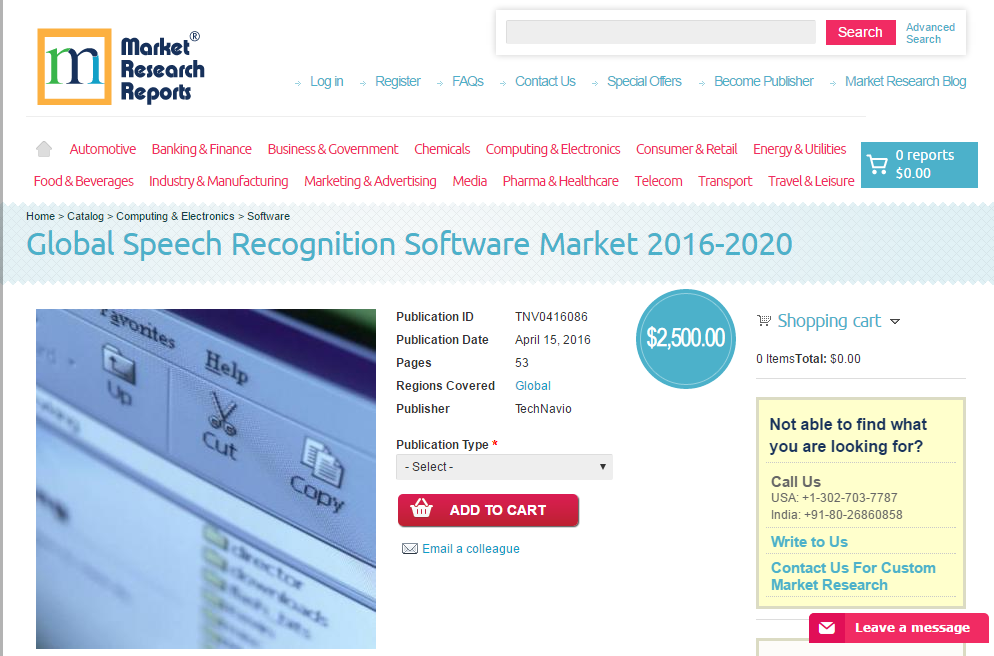 Global Speech Recognition Software Market 2016 - 2020'