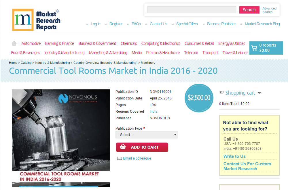 Commercial Tool Rooms Market in India 2016-2020