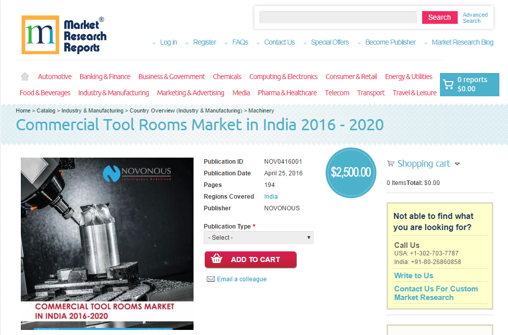 Commercial Tool Rooms Market in India 2016-2020'