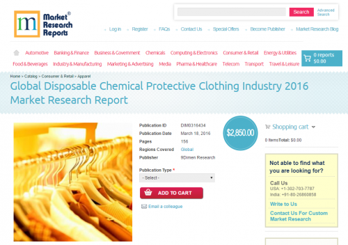 Global Disposable Chemical Protective Clothing Industry 2016'