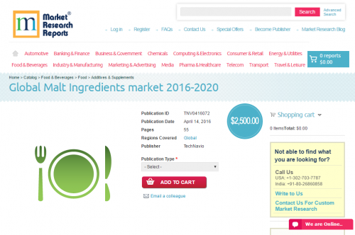 Global Malt Ingredients market 2016 - 2020'