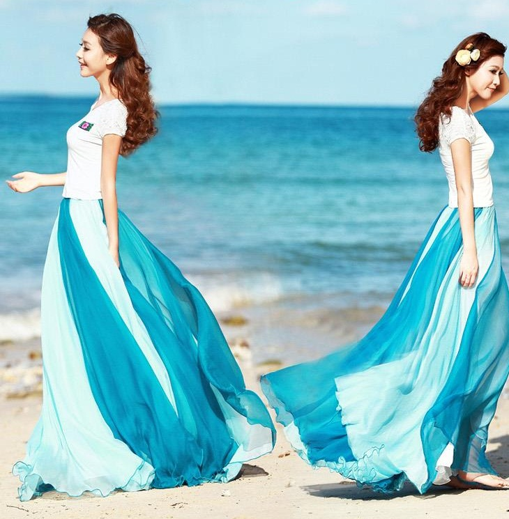Set a new trend with Blue Gradient Maxi Boho Skirt from Mall