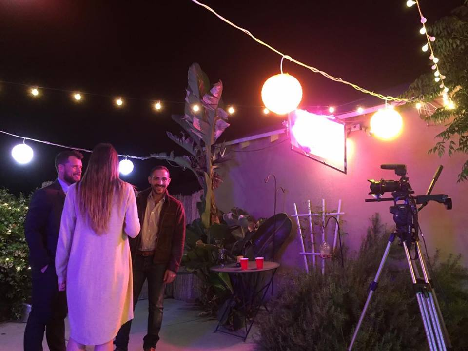 Actor Gianlorenzo Albertini, right, filming a commercial'