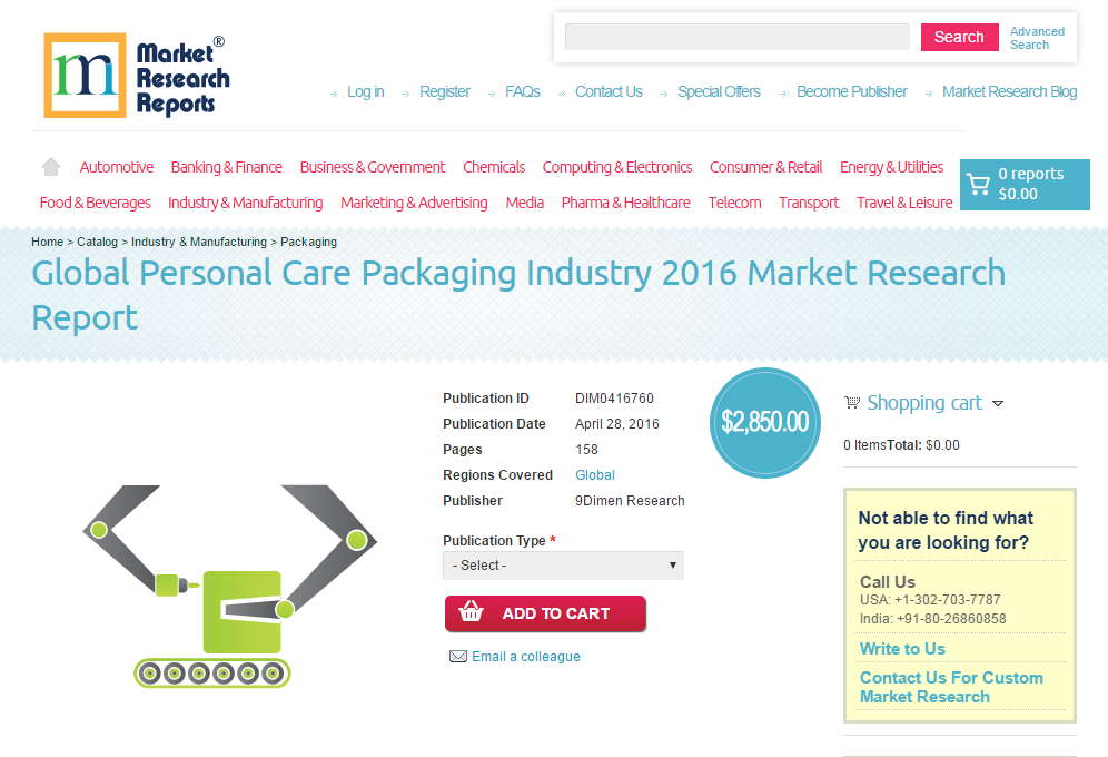 Global Personal Care Packaging Industry 2016'