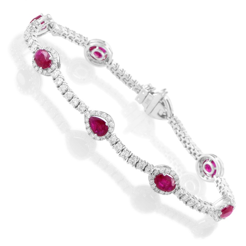 18K White Gold Diamond & Ruby Tennis Bracelet