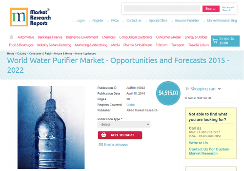 World Water Purifier Market - Opportunities and Forecasts'