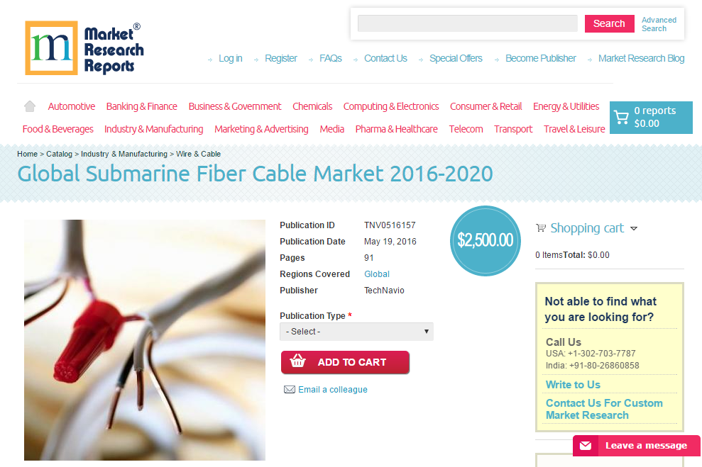 Global Submarine Fiber Cable Market 2016 - 2020
